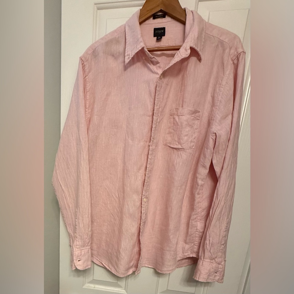 J. Crew Pink Casual Button Down Shirt Linen Blend Size XL